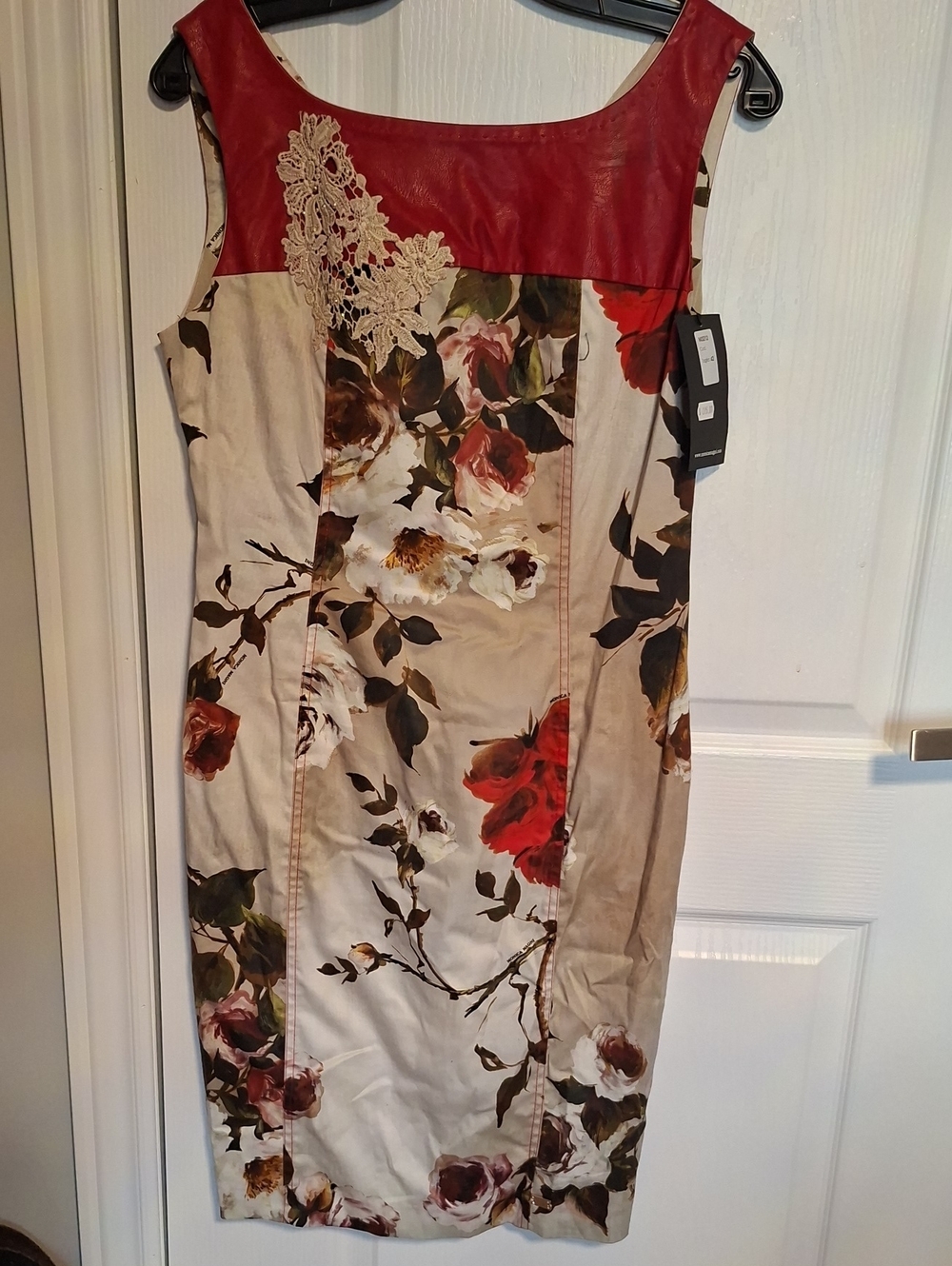 Monica Magnploral Sheath Dress with Red Yoke